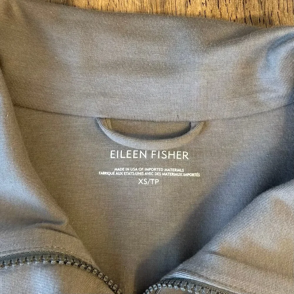 Eileen Fisher Sweatshirt Organic Cotton Jersey High Collar Zip Jacket Taupe XS
